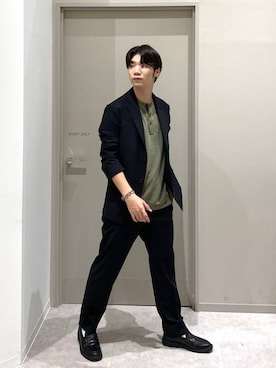 「GLOBAL WORK（グローバルワーク）のアーバンスラックス/576829（スラックス、ブラック系）」を使った、ゆさん（メンズ・175cm）の夏コーディネート