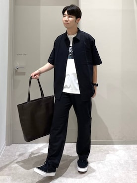 「GLOBAL WORK（グローバルワーク）の軽量ジャストポケット/A4 Zipトート/243948（トートバッグ、ブラウン系）」を使った、ゆさん（メンズ・175cm）の夏コーディネート