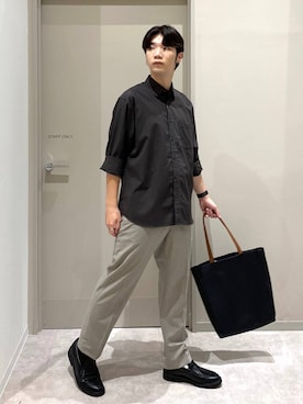 「GLOBAL WORK（グローバルワーク）の軽量ジャストポケット/A4 Zipトート/243948（トートバッグ、ブラック系）」を使った、ゆさん（メンズ・175cm）の夏コーディネート