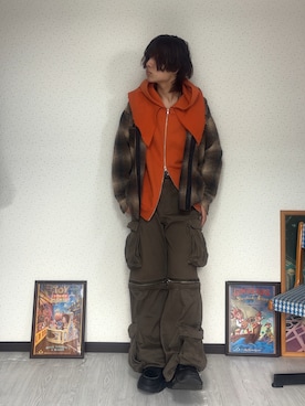 「アイテム（カーゴパンツ、グリーン系）」を使った、しゅーたさん（メンズ・167cm）の冬コーディネート