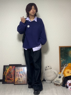 「SINSS（シンス）のWide balloon denim / ワイドバルーンデニム（デニムパンツ）」を使った、しゅーたさん（メンズ・167cm）の秋コーディネート