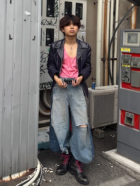 「MAISON SPECIAL（メゾンスペシャル）の【PRE-ORDER】Side-Tuck Cocoon Denim Pants/サイドタックコクーンデニムパンツ（デニムパンツ、ブルー系）」を使った、しゅーたさん（メンズ・167cm）の春コーディネート