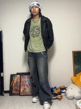 「GRANCY（グランシー）の【GRANCY】Graphic Design Reversible T-shirt / グラフィックデザインリバーシブルTシャツ（Tシャツ/カットソー）」を使った、しゅーたさん（メンズ・167cm・10代）の秋コーディネート