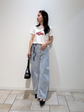 「LAGUNAMOON（ラグナムーン）の【MUL】ATTE BAG（ハンドバッグ、ブラック系）」を使った、NANAMI NAKAMURAさん（レディース・160cm）の夏コーディネート