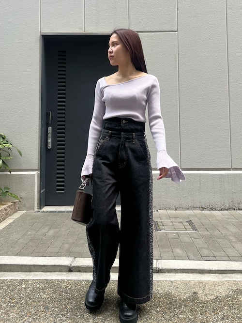 セール】ハイウエストラインディティールデニムパンツ 【春服 
