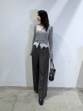 「LAGUNAMOON（ラグナムーン）のバイカラーベルトパンツ（その他パンツ、グレー系）」を使った、NANAMI NAKAMURAさん（レディース・160cm）の夏コーディネート