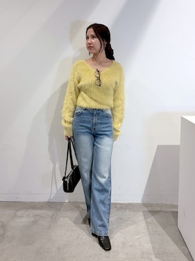 「LAGUNAMOON（ラグナムーン）のスリムストレートデニムパンツ（デニムパンツ、ブルー系）」を使った、NANAMI NAKAMURAさん（レディース・160cm）の秋コーディネート