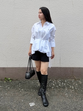 「LAGUNAMOON（ラグナムーン）の【POLO BCSコラボ】バルーンシャツ（シャツ/ブラウス、ホワイト系）」を使った、NANAMI NAKAMURAさん（レディース・160cm）の夏コーディネート