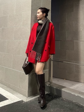 「アイテム（その他アウター、レッド系）」を使った、NANAMI NAKAMURAさん（レディース・160cm）の冬コーディネート