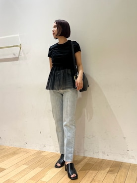 「LAGUNAMOON（ラグナムーン）のミドルヒールカッティングミュール（サンダル）」を使った、NANAMI NAKAMURAさん（レディース・159cm）の夏コーディネート