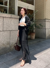 24SS【ラグナムーン】パターン編みポロカーディガン　シャツ　アウター　メッシュ 24SS【ラグナムーン】パターン編みポロカーディガン シャツ