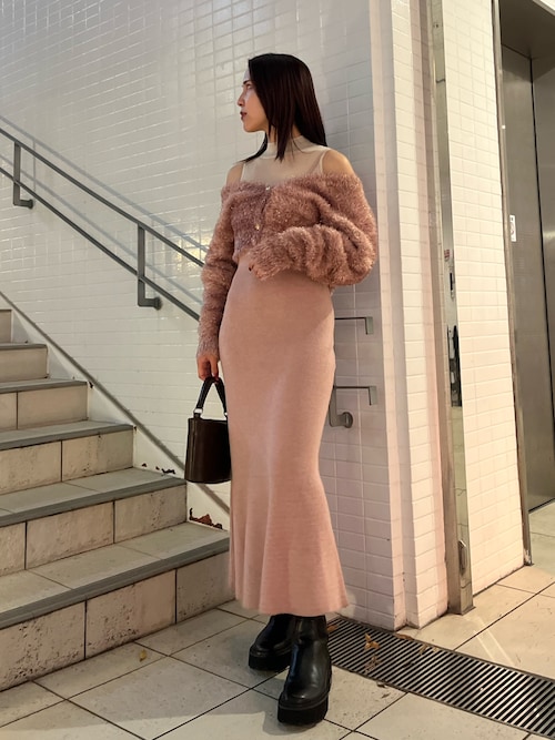 CHIC ラメ入 ロングカーディガン＆ファー付ワンピース セット CHIC ラメ入 ロングカーディガンジャケット＆ファー付ワンピ