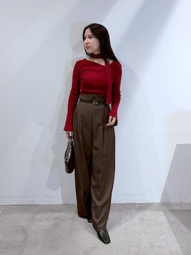 「LAGUNAMOON（ラグナムーン）のバイカラーベルトパンツ（その他パンツ、ブラウン系）」を使った、NANAMI NAKAMURAさん（レディース・160cm）の夏コーディネート