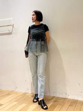 「LAGUNAMOON（ラグナムーン）のミドルヒールカッティングミュール（サンダル）」を使った、NANAMI NAKAMURAさん（レディース・159cm）の夏コーディネート