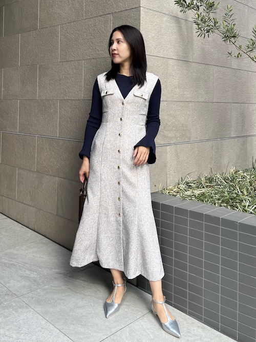 フラップボタンツィードジャンパースカート 【春服】【オフィス