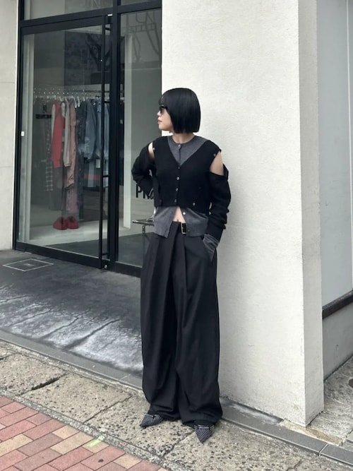 パンツ Double Waist Asymmetry Tuck Pants WOOL FLANNEL HOUNDSTOOTH FEMALE PT DOUBLE TUCK WIDE PANTS(XS