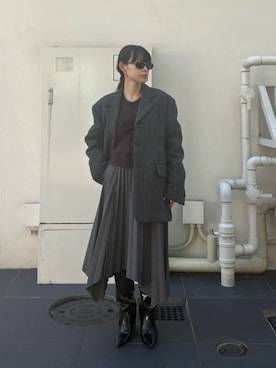 「アイテム（チェスターコート、ブラック系）」を使った、PRANK PROJECTさん（レディース・157cm）の秋コーディネート