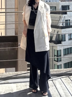 「PRANK PROJECT（プランクプロジェクト）の【2026Spring Pre-Order】シアーオーバージャケット / Sheer Oversized Jacket（テーラードジャケット、ホワイト系）」を使った、PRANK PROJECTさん（レディース・170cm）の春コーディネート
