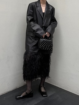 「PRANK PROJECT（プランクプロジェクト）のシープレザーテーラードジャケット / Tailored Jacket（テーラードジャケット、ブラック系）」を使った、PRANK PROJECTさん（レディース・170cm）の春コーディネート