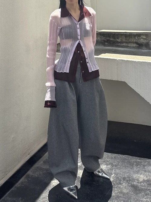 レイヤードシアーリブスリムニットシャツ / Layered Sheer Rib