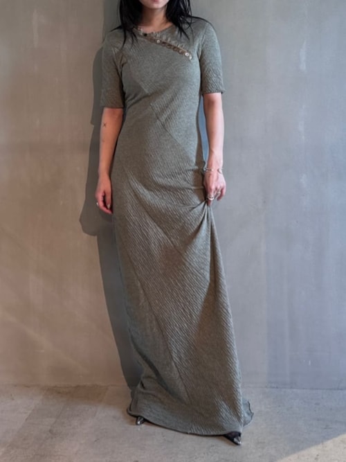 【新品未使用！】Pin-Stripe Belted Flared Dress M Meandering waist tuck flare dress｜LE'RURE