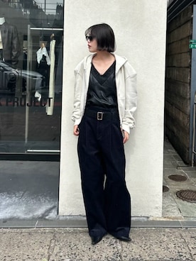「PRANK PROJECT（プランクプロジェクト）の【2026Autumn Pre-Order】ファブリックコンビストレッチショートブーツ / Fabric Combination Stretch Short Boots（ブーツ、ブラック系）」を使った、PRANK PROJECTさん（レディース・158cm）の秋コーディネート