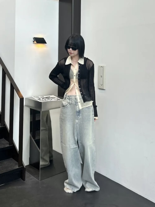 レイヤードシアーリブスリムニットシャツ / Layered Sheer Rib