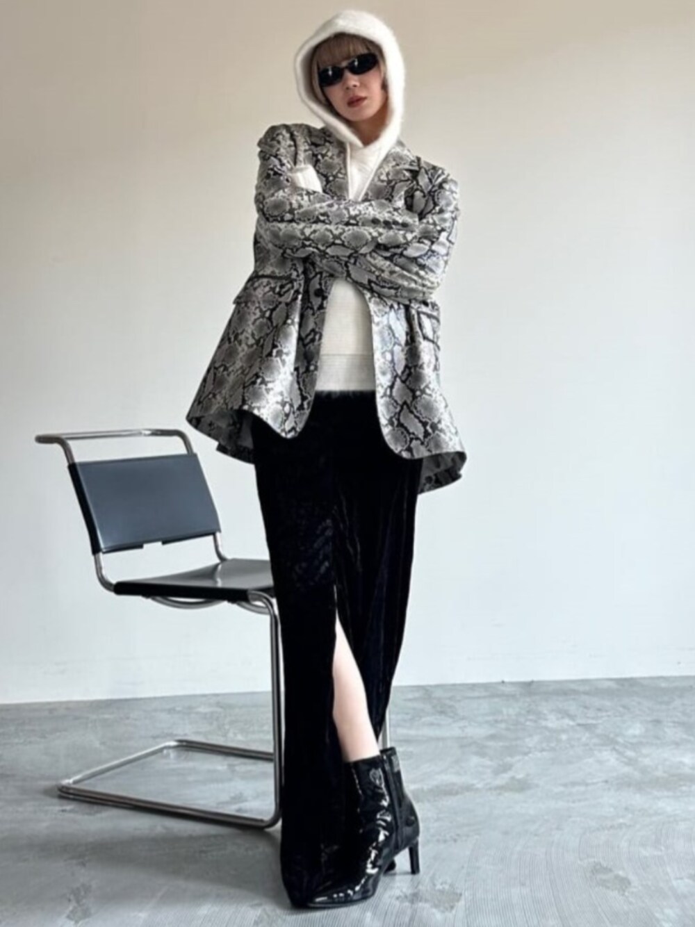 「prankproject、プランクプロジェクト、ジャケットスタイル、マキシスカート」｜「PRANK PROJECTのポインテッドトゥショートブーツ / Pointed-toe Short Boots（ブーツ、ブラック系）」を使った、PRANK PROJECTさん（レディース・162cm）の夏コーディネートの1枚目の写真