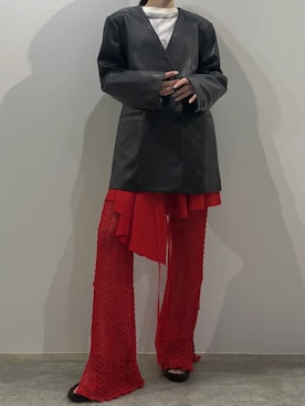 「PRANK PROJECT（プランクプロジェクト）の【2026Spring Pre-Order】チュールビスチェプリントロンTEE / Tulle Bustier Print Long Tee（Tシャツ/カットソー、ホワイト系）」を使った、PRANK PROJECTさん（レディース・170cm）の春コーディネート