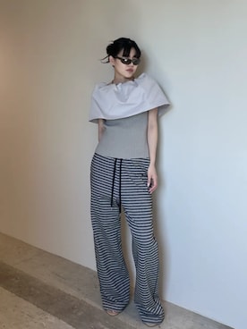 「PRANK PROJECT（プランクプロジェクト）の【2026Summer Pre-Order】マルチベアトップ / Multi Bare Top（チューブトップ、グレー系）」を使った、PRANK PROJECTさん（レディース・170cm）の春コーディネート