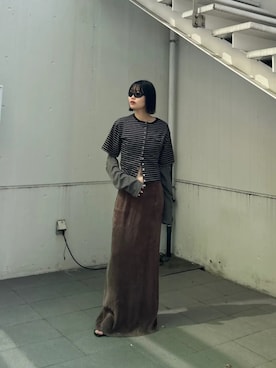 「PRANK PROJECT（プランクプロジェクト）の【2026Summer Pre-Order】ナローマキシスカート / Narrow Maxi Skirt（スカート、ブラウン系）」を使った、PRANK PROJECTさん（レディース・170cm）の春コーディネート