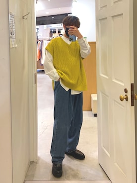 「re_k by JUNRED（レクバイジュンレッド）のアイテム（デニムパンツ）」を使った、モリー(相互フォロー)さん（メンズ・175cm）の春コーディネート