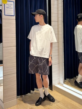 「NOLLEY’S（ノーリーズ）の【BECシリーズ】コンパクトコーマ ワイドシルエットＴシャツ 26SS（Tシャツ/カットソー、ホワイト系）」を使った、やまだ りさん（メンズ・173cm）の夏コーディネート