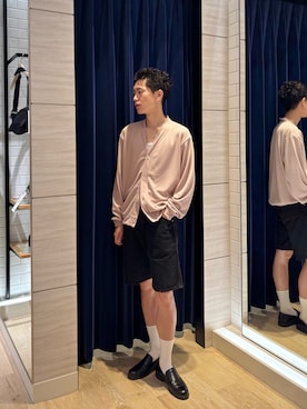 「NOLLEY’S（ノーリーズ）のウォッシャブル ワッフルカーディガン 26AW（カーディガン/ボレロ、ピンク系）」を使った、やまだ りさん（メンズ・173cm）の秋コーディネート