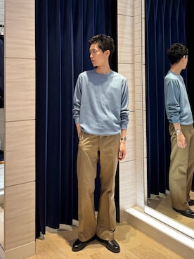 「NOLLEY’S（ノーリーズ）の【BECシリーズ】TCワッフル 長袖Tシャツ（Tシャツ/カットソー、ブルー系）」を使った、やまだ りさん（メンズ・173cm）の秋コーディネート