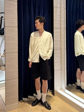 「NOLLEY’S（ノーリーズ）のウォッシャブル ワッフルカーディガン 26AW（カーディガン/ボレロ、ホワイト系）」を使った、やまだ りさん（メンズ・173cm）の秋コーディネート