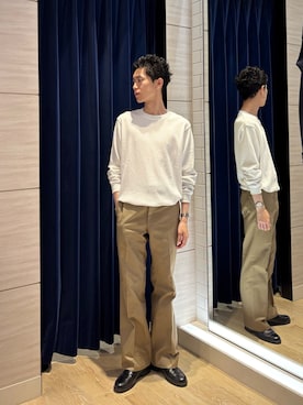 「NOLLEY’S（ノーリーズ）の【BECシリーズ】TCワッフル 長袖Tシャツ（Tシャツ/カットソー、ホワイト系）」を使った、やまだ りさん（メンズ・173cm）の秋コーディネート