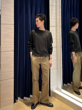 「NOLLEY’S（ノーリーズ）の【BECシリーズ】TCワッフル 長袖Tシャツ（Tシャツ/カットソー、ブラック系）」を使った、やまだ りさん（メンズ・173cm）の秋コーディネート