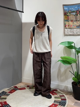 「CPCM（シーピーシーエム）のフェイクレイヤードケーブルノースリニット（ニット/セーター、ホワイト系）」を使った、tmktomokaさん（レディース・154cm）の夏コーディネート
