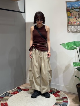 「CPCM（シーピーシーエム）の冷感ニータックナイロンパンツ（その他パンツ、ベージュ系）」を使った、tmktomokaさん（レディース・154cm）の夏コーディネート