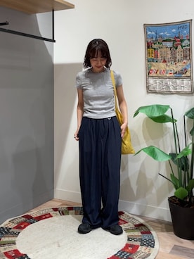 「CPCM（シーピーシーエム）の接触冷感タックワイドスラックス（スラックス、ブルー系）」を使った、tmktomokaさん（レディース・154cm）の夏コーディネート