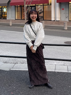 「ベロアスカート」｜「アイテム（スウェット）」を使った、tmktomokaさん（レディース・154cm）の冬コーディネート