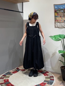 「CPCM（シーピーシーエム）の【2点セット】ストレッチナイロンパッカブルジップワンピース（ワンピース、ブラック系）」を使った、tmktomokaさん（レディース・154cm）の夏コーディネート