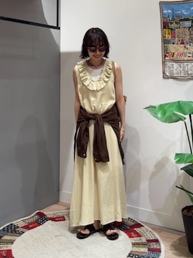 「CPCM（シーピーシーエム）のネックフリルワンピース（ワンピース、イエロー系）」を使った、tmktomokaさん（レディース・154cm）の夏コーディネート