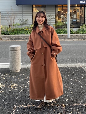 「CPCM（シーピーシーエム）のアイテム（ステンカラーコート）」を使った、tmktomokaさん（レディース・154cm）の冬コーディネート
