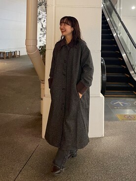 「CPCM（シーピーシーエム）のアイテム（ステンカラーコート）」を使った、tmktomokaさん（レディース・154cm）の冬コーディネート