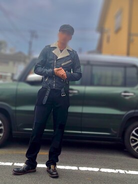 「DIESEL（ディーゼル）のアイテム（ライダースジャケット）」を使った、HEY!HEY!さん（メンズ・183cm）の春コーディネート