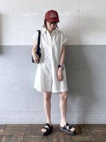 アダムエロペ　シャツロンパース　ホワイト　春　夏 セール】シャツロンパース（つなぎ/オールインワン）｜ADAM ET