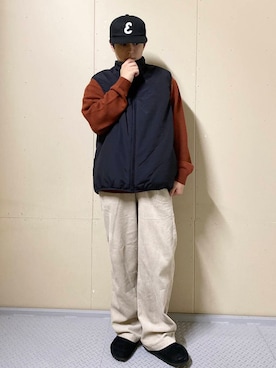 「アイテム（ダウンベスト）」を使った、たいようさん（メンズ・170cm）の秋コーディネート