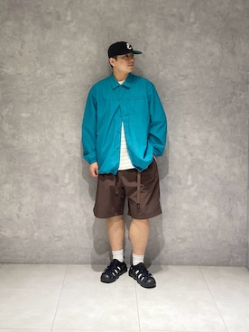 「MARMOT（マーモット）の『別注』Marmot×DOORS　COACH SHIRTS JACKET（その他アウター、グリーン系）」を使った、たいようさん（メンズ・170cm）の春コーディネート